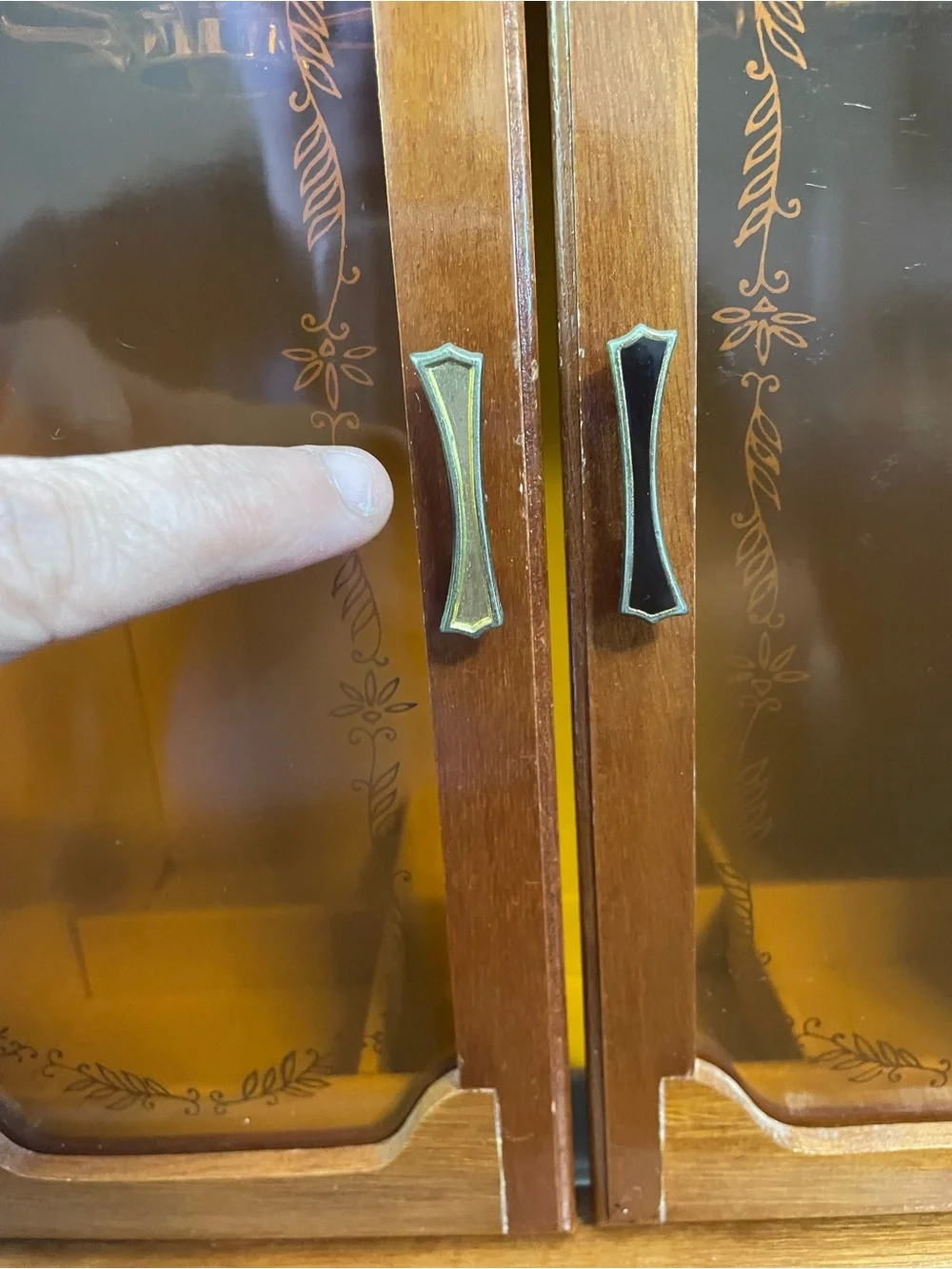 Vintage Mele Wood Jewelry Armoire Etched Glass Box